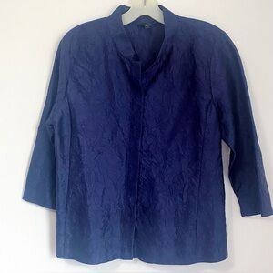 Eileen Fisher Crinkle Silk Blouse Top Blue S